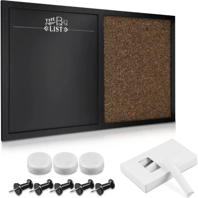 Afbeelding van Navaris combinatie kurk en krijtbord 40 x 60 cm magnetisch wandbord met prikbord Incl. krijt, punaises magneten Om op te hangen Zwart