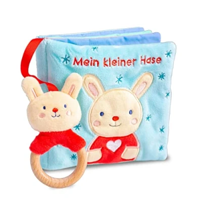 Afbeelding van Mein liebstes Kuschelbuch mit echtem Holzbeißring. kleiner Hase