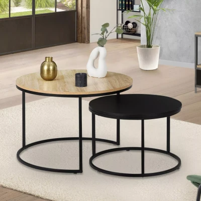 Image de Lot de 2 tables basses gigognes BOSTON rondes 54/70 design industriel