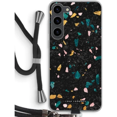 Afbeelding van Case Company® hoesje met Koord geschikt voor Samsung Galaxy S23 Plus Terrazzo N10 Telefoonhoesje Zwart Bescherming aan alle Kanten en Over de Schermrand