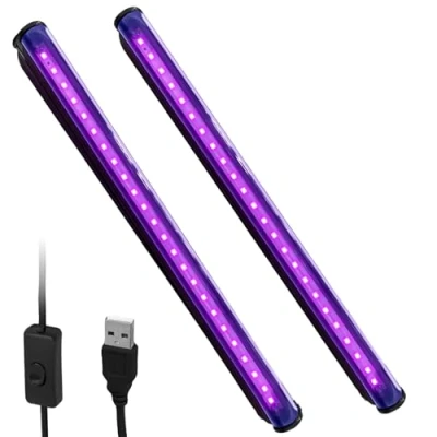 Afbeelding van Vegena 2 stuks zwarte lichtbalken, draagbaar zwart licht, uv ledbuis, zwart, paars, led, buis met stekker voor avond, neonschilderij, aquarium, fluorescerende poster