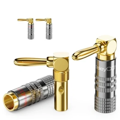 Afbeelding van deleyCON Bananenstekker, set, 90 graden, gebogen, verguld, voor luidsprekerkabels 0,75 mm 4,5 en bijv. HiFi bioscoop, thuisontvanger