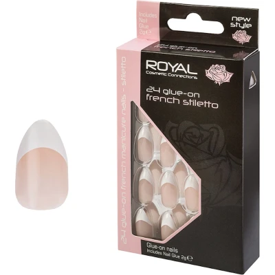 Afbeelding van Royal 24 Stiletto Glue On Nail Tips French Manicure (met nagellijm)