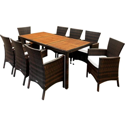 Afbeelding van Casaria Tuinset Polyrattan 9 delig Acaciahout Kussens Bruin