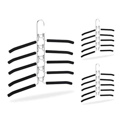 Afbeelding van Relaxdays 3x ruimtebesparende kledinghangers 5 in 1 kleerhanger antislip jashanger