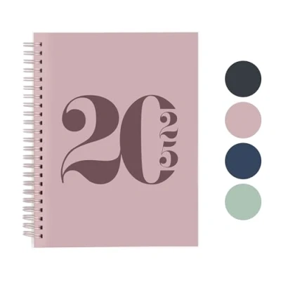 Afbeelding van Rileys &amp; Co Weekplanner 2025, volledig papier, typografisch, januari tot december dagplanner met flexibele omslag, notitiepagina&#039;s, dubbele spiraalbinding (15,2 x