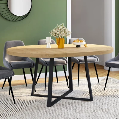 Image de Table à manger ronde bois et noir 4 8 personnes