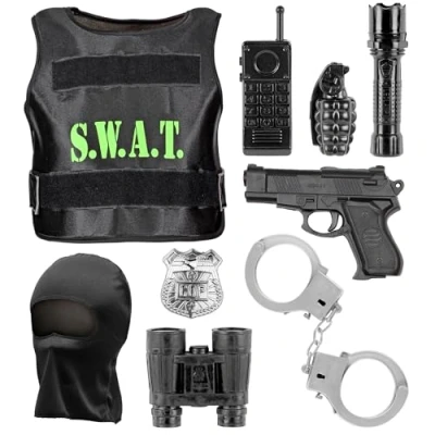 Afbeelding van Widmann Politie &amp; Detective Kostuum Swat Set Theo Zwart One Size Carnavalskleding Verkleedkleding
