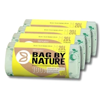 Afbeelding van 20L bio afvalzak met handvat Made in Germany 100% composteerbaar &amp; biologisch afbreekbaar scheurbestendige biozak voor schone verwijdering ook verkrijgbaar als 6L, 10L, 30L