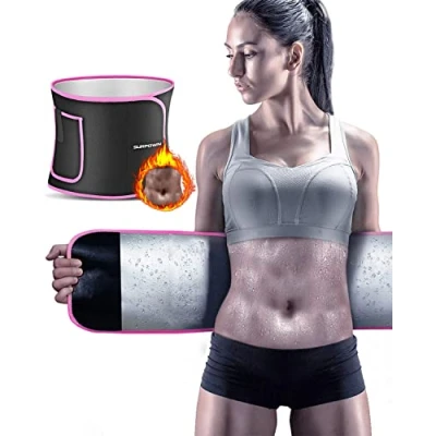 Afbeelding van Afslankriem voor dames en heren, gemakkelijk te reinigen, zweetriem, buikriem, fitnessgordel vetverbranding, neopreen, met telefoonhouder, Roze