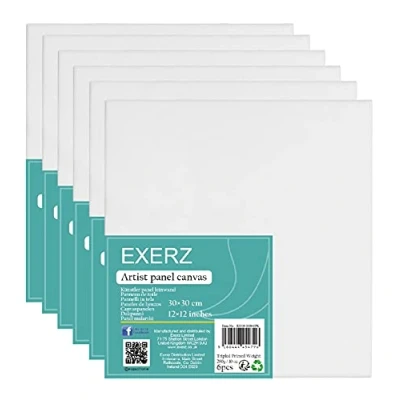 Afbeelding van Exerz Canvas panelen, 6 stuks, 30 x cm, 3 mm, canvas/schilderdoek, 280 g/m², 100% katoen, wit, drievoudig gegrond, zuurvrij, middelgrote korrel, olieverf, gouache/acryl