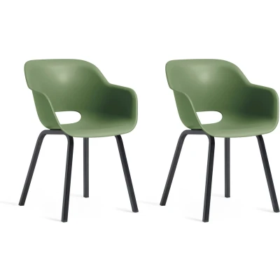 Afbeelding van Keter Noa Tuinstoel 2 stuks 55x56,5x80cm metalen frame Olijfgroen Gerecycled Kunststof