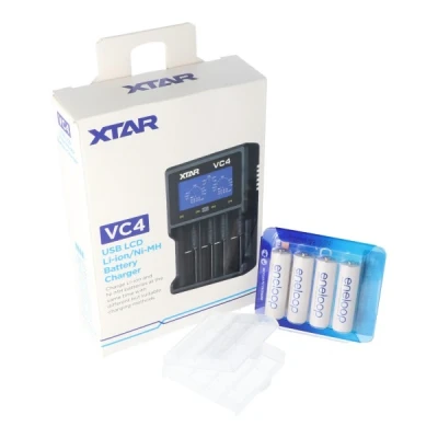 Afbeelding van XTAR VC4 snellader in een set met vier Panasonic Eneloop BK 3MCC1 batterijen + batterij opbergdoos Gratis!