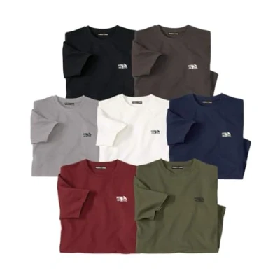 Afbeelding van ATLAS FOR MEN Set van 7 T shirts met korte mouwen verkrijgbaar in grote maten M tot 5XL, Kaki, rood, ecru, blauw, zwart, nachtblauw, donkergrijs
