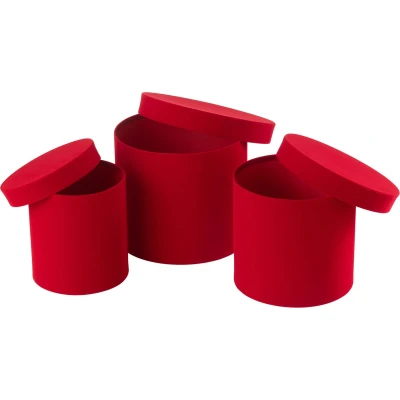 Afbeelding van J Line doos Rond fluweel/papier rood 3 stuks