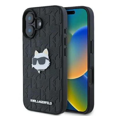 Afbeelding van CG MOBILE Karl Lagerfeld KLHCP16SPGKLCHPK Coque pour iPhone 16 6,1&quot; Noir Monogramme Tête de Choupette Pin