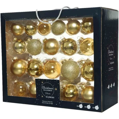 Afbeelding van Kerstbal glas gl mt glit tr/assorted/licht goud KSD