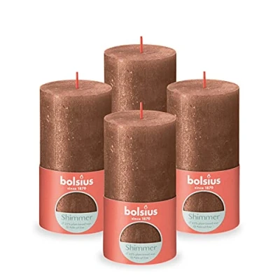 Afbeelding van x4 Bolsius kaars stompkaars Shimmer 130/68 Copper