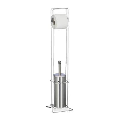 Afbeelding van Relaxdays toilet accessoires set rvs staande toiletrolhouder wc borstelhouder modern