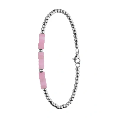 Afbeelding van Lucardi Dames Stalen Armband met rozenkwarts Staal Zilverkleurig 20 cm