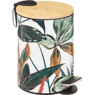 Afbeelding van 5Five Stijlvol &amp; Compact Afvalemmer 3L met Bamboe Deksel Softclose Palawan