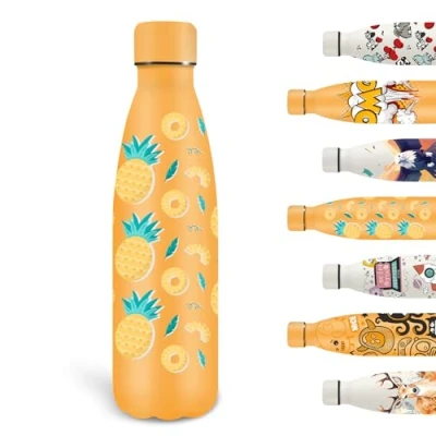 Afbeelding van Grsta Thermosfles 500 ml waterfles voor kinderen, gepersonaliseerde fles met fruitmotief, lekvrije roestvrijstalen fles, vacuüm geïsoleerd, schoolflessen, kantoor,