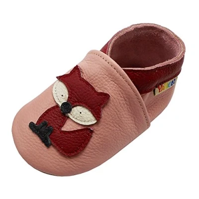 Afbeelding van YALION Pantoffels van zacht leer, voor baby&#039;s, meisjes en jongens, antislip, eerste stapjes kinderen, Roze vos