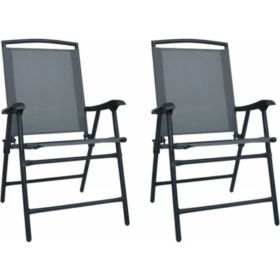Afbeelding van Tuinstoelen inklapbaar 2 st textileen grijs