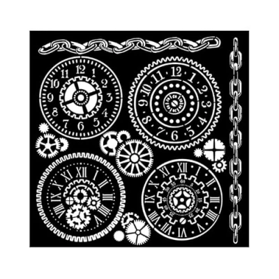 Afbeelding van Stamperia International KFT sjabloon voor fantastische reizen, tandwielen, crèmekleurig, 18 x cm