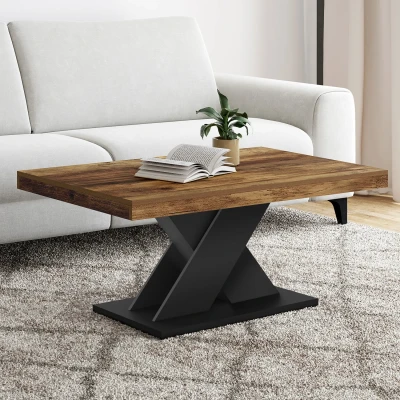 Image de Table basse rectangulaire ALICIA plateau bois vieilli et pied X noir IDMarket