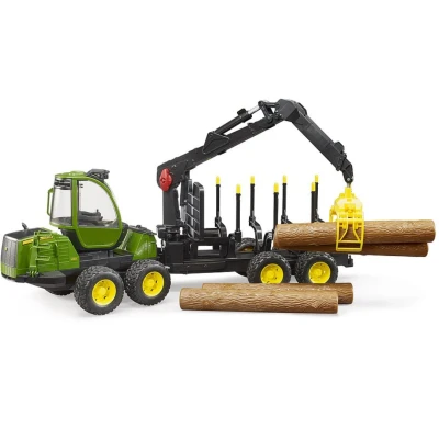 Afbeelding van Bruder JD 1210E forwarder met 4 boomstammen en houtgrijper