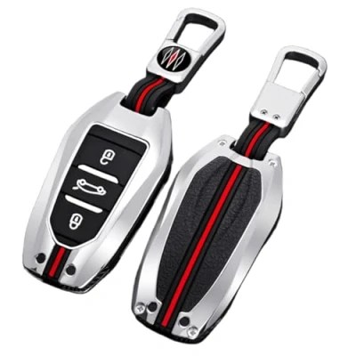 Afbeelding van Happyit Zinklegering autosleutelhoes voor Peugeot 3008 208 308 508 408 307 4008 Citroen C4 C4L C3 C6 XR Picasso DS3 DS4 DS5 3 knoppen (A, zilver)