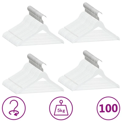 Afbeelding van 100 delige Kledinghangerset anti slip hardhout wit