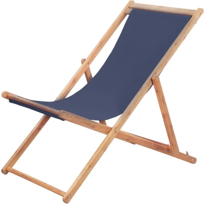 Afbeelding van Strandstoel inklapbaar stof en houten frame blauw