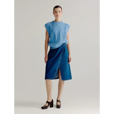 Afbeelding van Lianne Skirt Denimrok met plooidetail en split vooraan Mid Blue jeans / 44