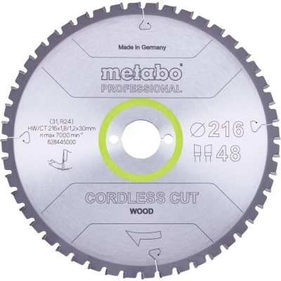 Afbeelding van Metabo Cordless Cut Wood 628445000 Cirkelzaagblad 216 x 30 1.2 mm Aantal tanden: 48 1 stuk(s)