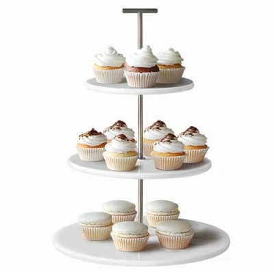 Afbeelding van Navaris etagère 3 laags van marmer Mooi en elegant Taartplateau of cake standaard Ideaal voor high tea, cupcakes desserts Ø 25 cm Wit