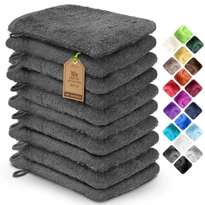 Afbeelding van NatureMark Set van 10 Badstof Toilethandschoenen, 100% Katoen, Houtskoolgrijs, 15 x 21 cm