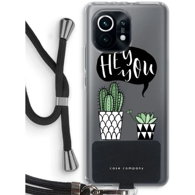 Afbeelding van Case Company® hoesje met Koord geschikt voor Xiaomi Mi 11 Hey you cactus Telefoonhoesje Zwart Bescherming aan alle Kanten en Over de Schermrand