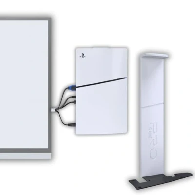 Afbeelding van PAXO Stijlvolle PS5 SLIM wandhouder voor schijf en digitale versie, montage aan de rechterkant van tv, kleur: wit, PS5, Playstation 5, accessoires, Rechts v. der,