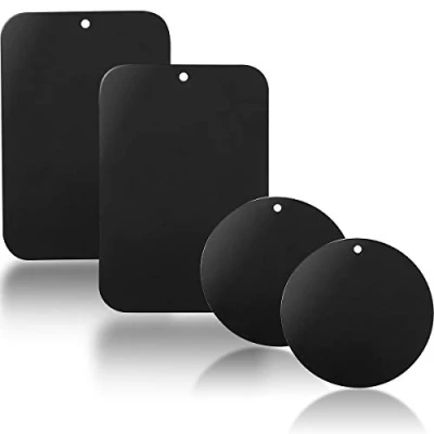 Afbeelding van YGKJ 3M zelfklevende metalen plaat, 4 stuks plaatjes, set voor magnetische auto , mobiele telefoonhouders, zeer dunne platen (2 rechthoekige en 2 ronden) (zwart)