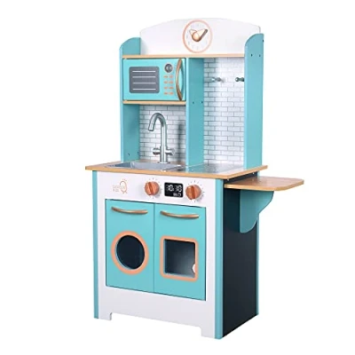 Afbeelding van Teamson Kids Retro Houten Speelkeuken Met Accessoires Kinderspeelgoed Rollenspel Speelgoed Blauw/Wit