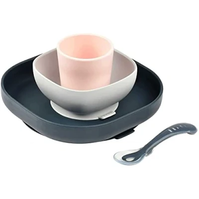 Afbeelding van Béaba Silicone maaltijdset Kinderservies 4 delig Roze