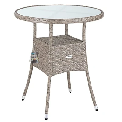 Afbeelding van Casaria Bijzettafel Rond 60cm Weerbestendig Polyrattan Grijs Beige