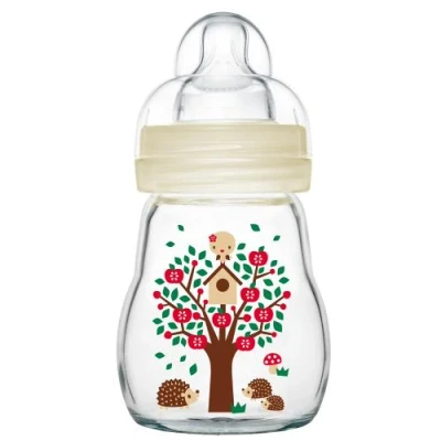 Image de Biberon en Verre Mam Feel Good 170 ml, Tétine Débit 1, Blanc