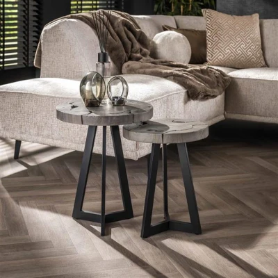 Afbeelding van Hoyz Collection Bijzettafel Set 2 Grey Mix Grijs