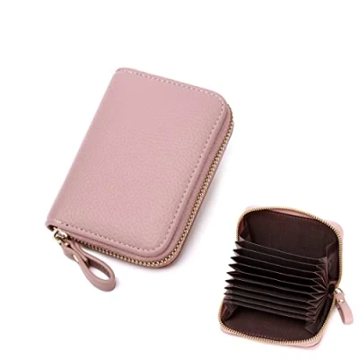 Afbeelding van ZMREN Porte Cartes de Crédit, Cuir Blocage RFID, avec Titulaire la Carte crédit Cash ID, Rose, Classique