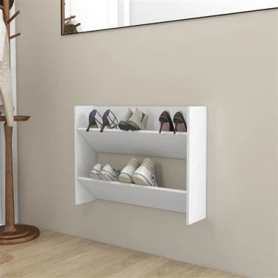 Afbeelding van Wandschoenenkast 80x18x60 cm spaanplaat wit