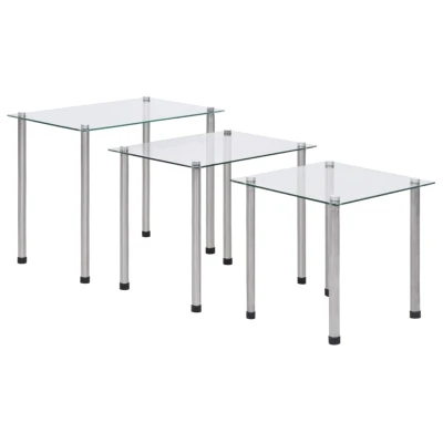 Afbeelding van 3 delige Tafeltjesset gehard glas transparant