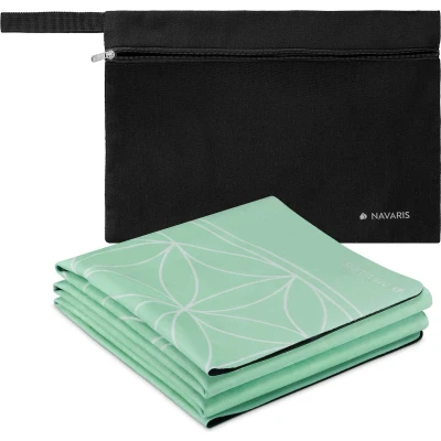 Afbeelding van Navaris opvouwbare yogamat met draagtas 1,5 mm dikke sportmat voor yoga, pilates, training en fitness Antislip yoga mat op reis Groen